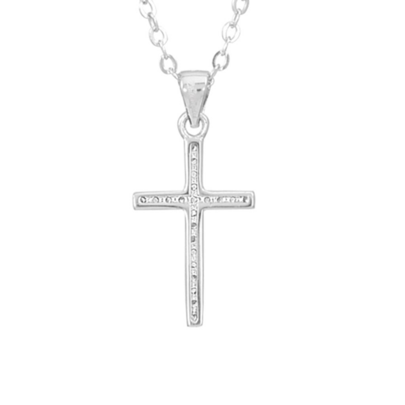 Sterling Silver Micropave Milgrain Cross Necklace - Picture 4 of 4
